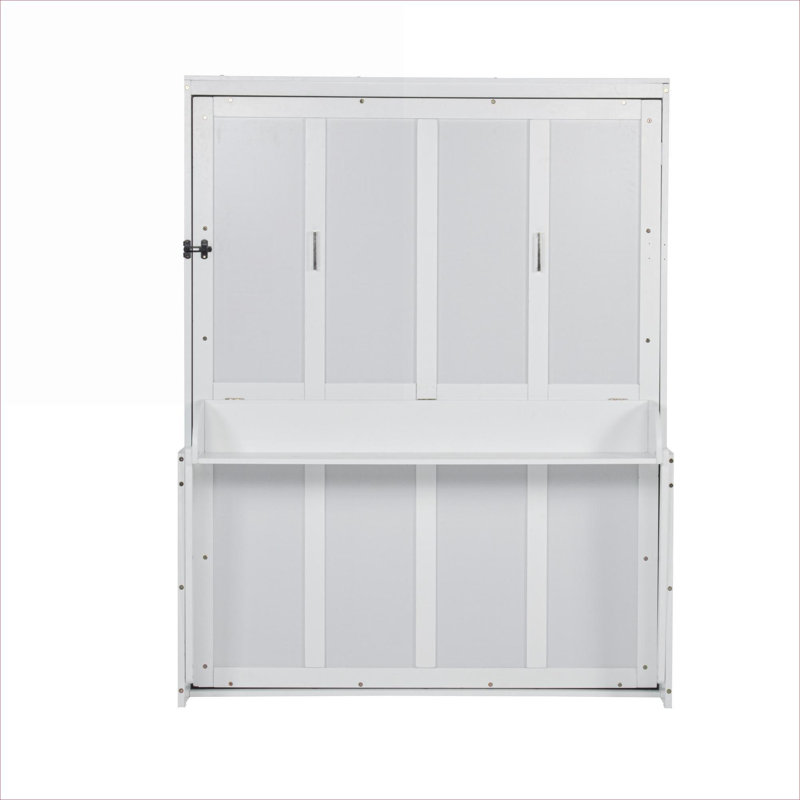 Small Space Guest Room Queen Size Vertical Murphy Bed Solid Pine Wood Classic White Space-Saving Hidden Wall Bed With Built-In Desk