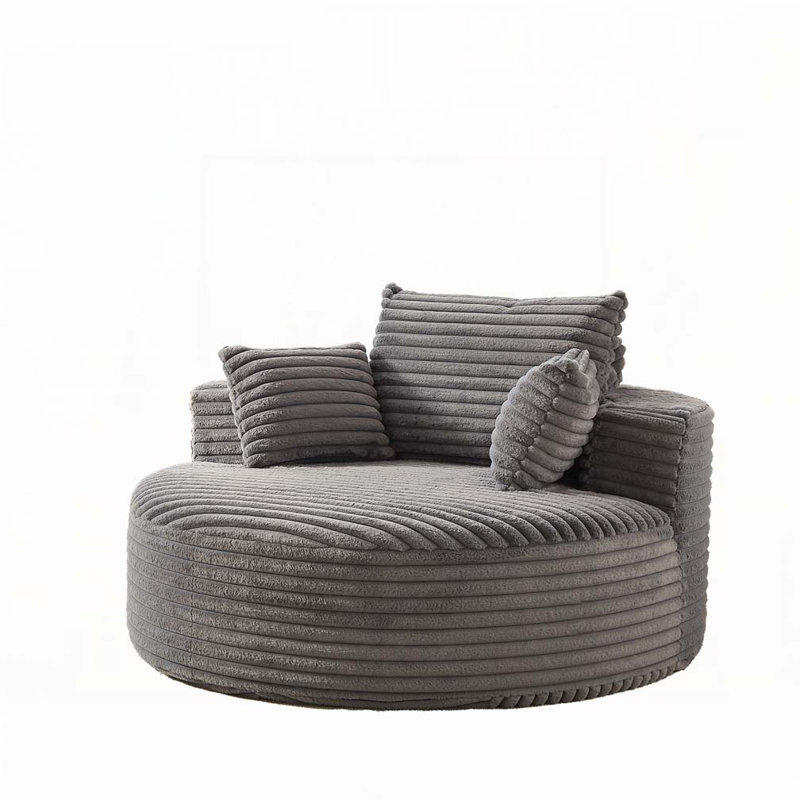 55''L Corduroy Sponge Single Sofa Armchair,No Assembly Required,, Gray Faux Fur 1, 34" H x 55" W x 55" D