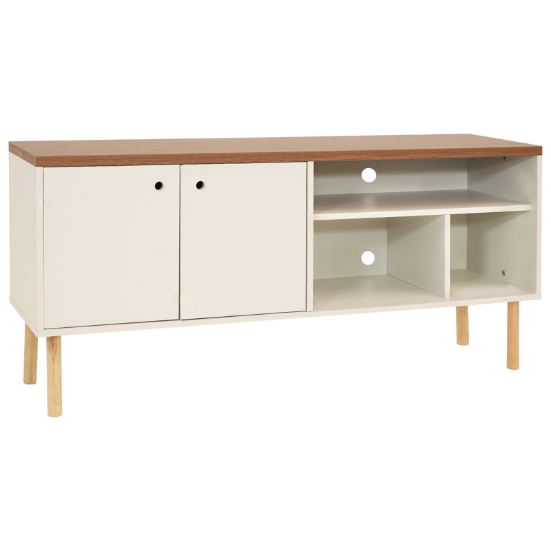 Mid-Century Modern Console TV Stand for 55" TV with Shelves - Latte/Brown, Latte/Brown