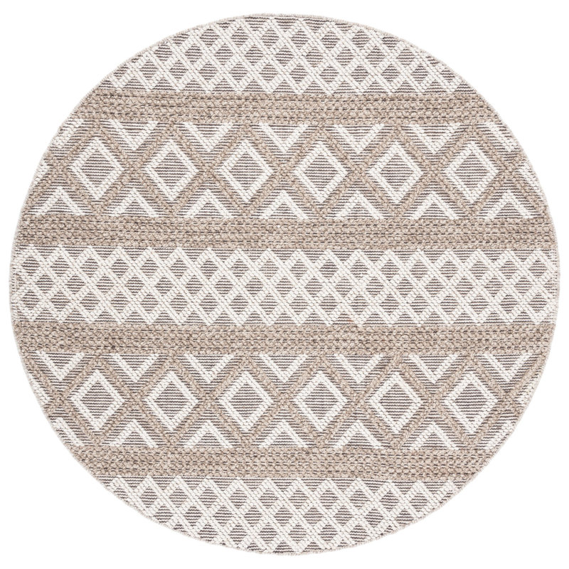 Vermont Hand Woven Wool/Cotton Geometric Rug in Gray/Ivory, Round 6'