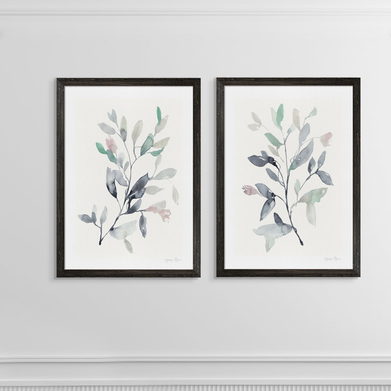 Water Branches I - ensemble de 2 reproductions, H 20 po x l 16 po x P 1,25 po, Toile encadrée, Ébène