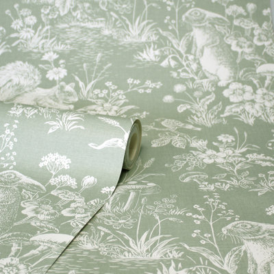 Eames Sage Forest Friends Wallpaper