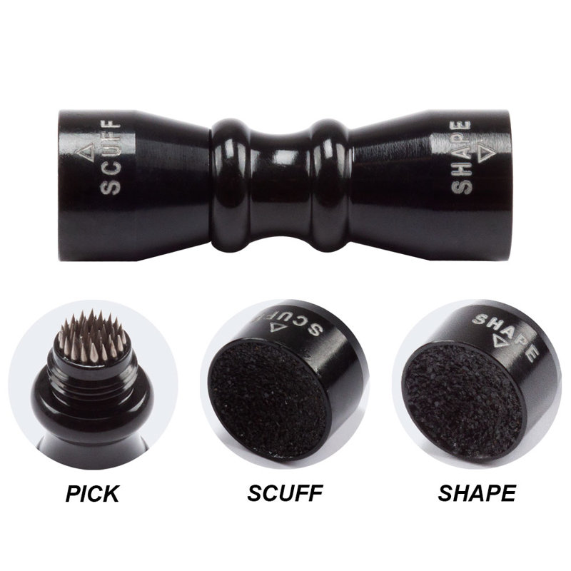 3-in-1 Pool Cue Tip Scuffer Shaper Aerator Tool, Black