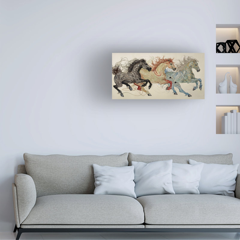 «Dancing Horses On Canvas» par Sasha, reproduction, H 10 po x l 19 po x P 2 po