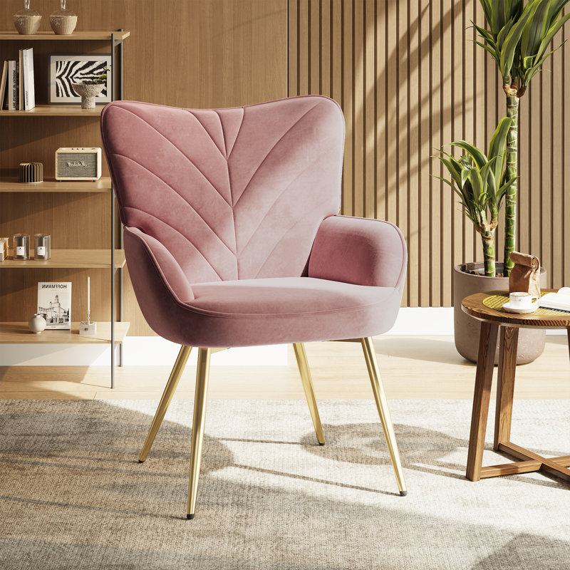 Plush Lambswool-Style Side Chair - Metal Leg Lounge Armchair, Pink