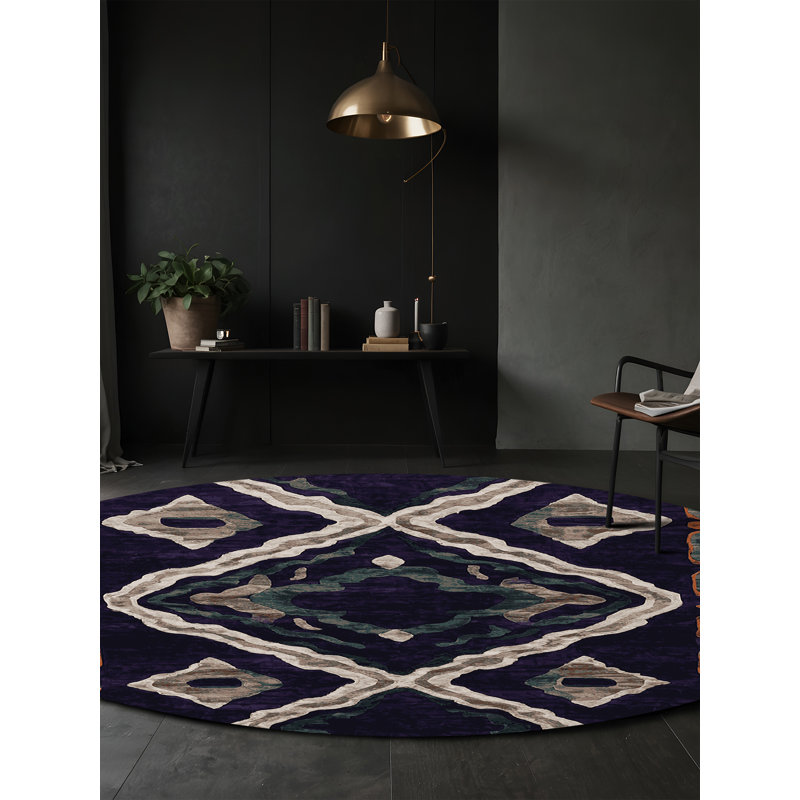 Machine Washable Purple Area Rug, Round 5'