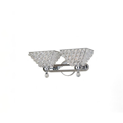 2-Light Chrome Wall Sconce With Clear Crystals