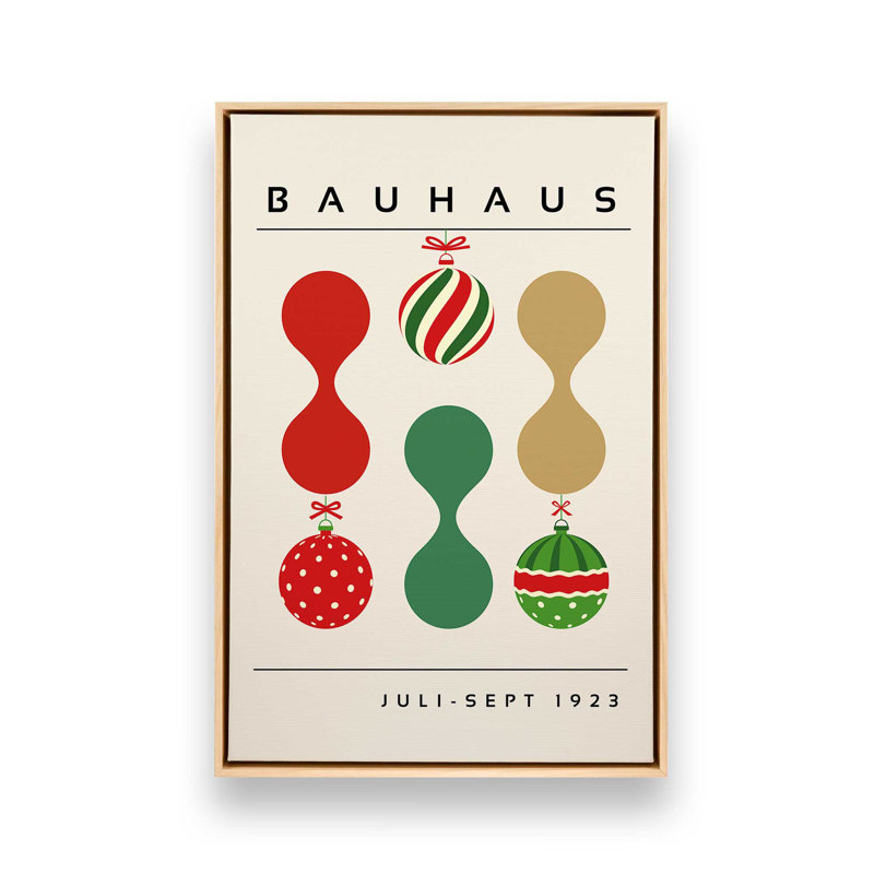 «Bauhaus Retro Christmas Ornaments», reproduction sur toile, Cadre flottant brun, H 30,75 po x l 20,75 po
