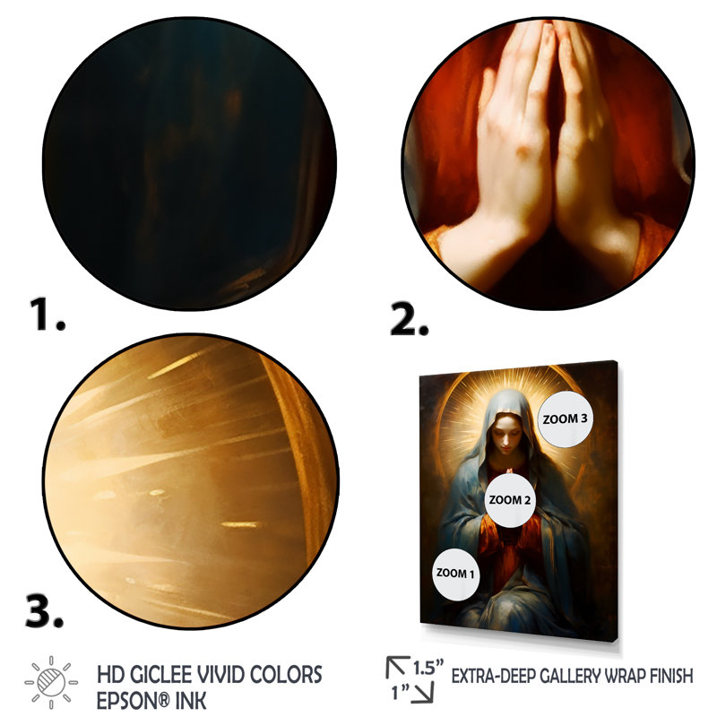 «Mother Mary Christian Portrait II», Cadre flottant doré, H 60 po x l 28 po
