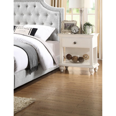 Modern Bedroom Bedside Table With 1 And Storage Shelf In White - Poplar Wood Created Cabinet Finish
