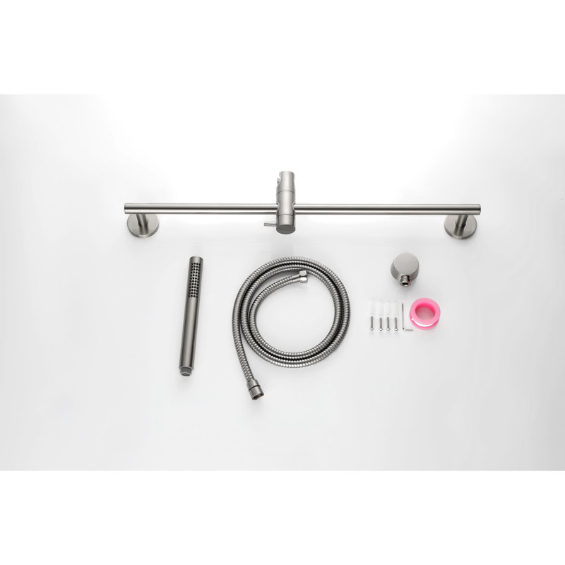 Douche à main avec barre coulissante de 28 pouces et 59 tuyaux, fonction de hauteur réglable, acier inoxydable, modes de pulvérisation confortables pour une hauteur détendue, détente en nickel brossé