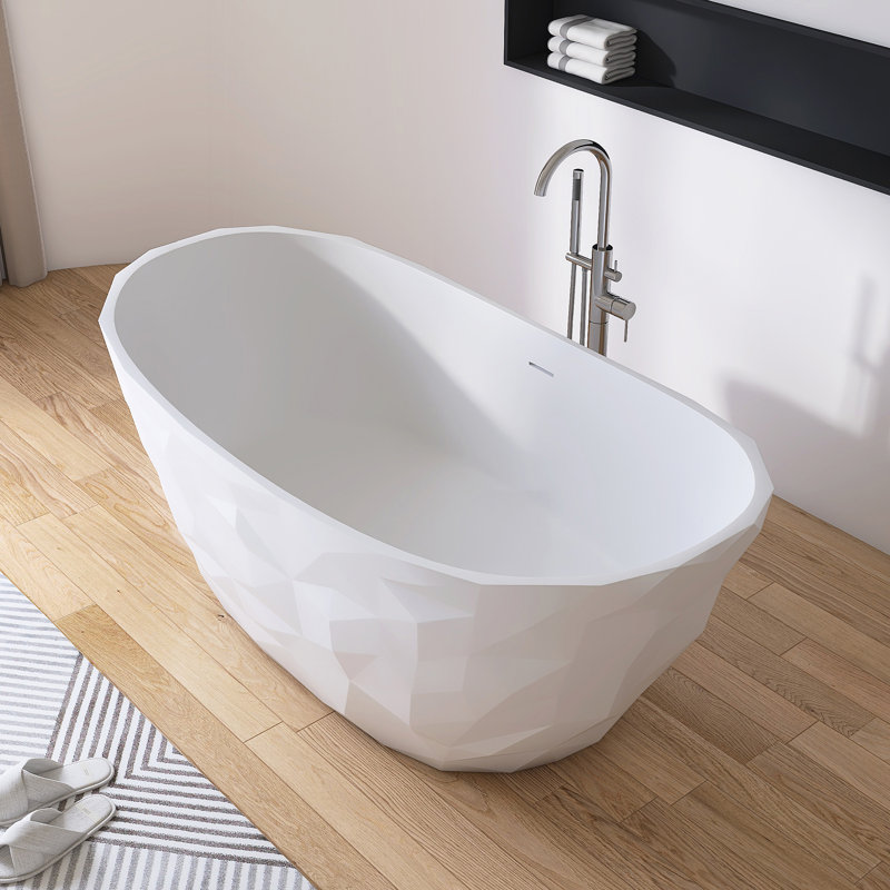 Baignoire autoportante à surface solide de 64 po x 33 po avec baignoire autoportante unique en forme de pierre ondulée