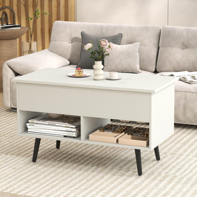 31.5" Lift Top CoffeeTable ModernTable with Hidden Compartment Wood Legs For Home White