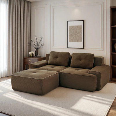 Canapés Boneless de 81,9 po pour le salon, canapé modulaire modulaire avec méridienne en forme de L, causeuse rembourrée à 2 places, siège profond, tissu en velours côtelé, nuage sans assemblage, conception antidérapante?