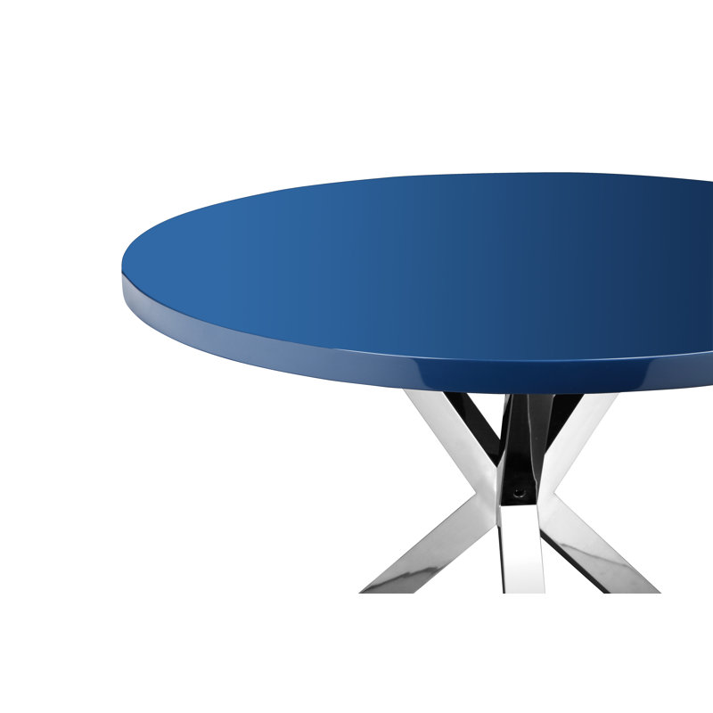 Table de salle à manger ronde en bois et métal Pangea Home Remi, Argent argent, Marine