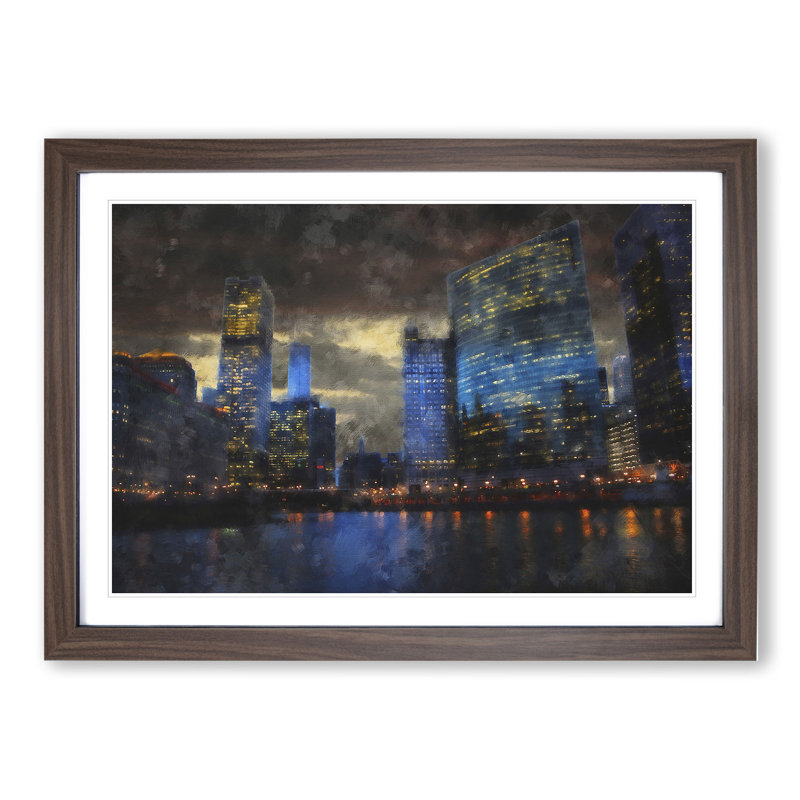 Downtown Chicago Skyline - Picture Frame Painting, 27cm H x 36cm W x 2cm D, Walnut Framed