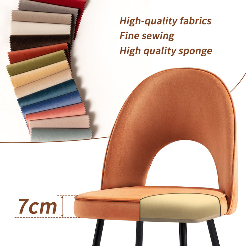 Modern Velvet Dining Chairs Ergonomic Cutout Back with Gold-Tipped Legs, Luxury Upholstered Accent Chairs for Dining/Living Room