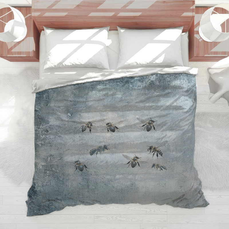 Flying Bees On Blue Comforter, King
