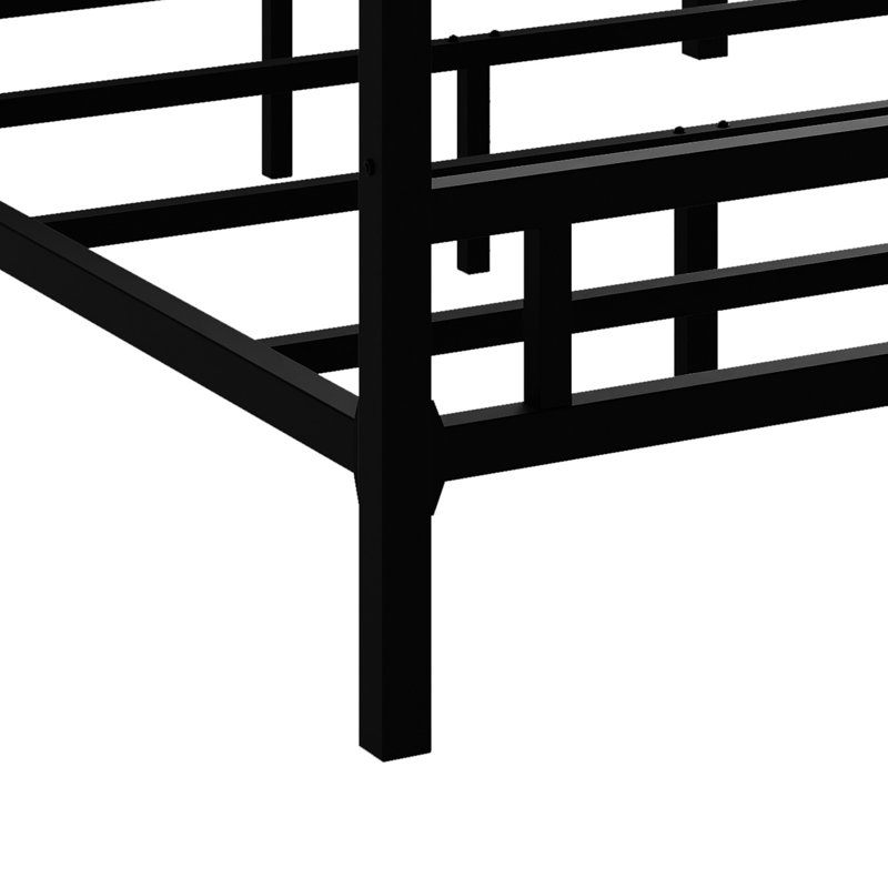 Cadre de lit à baldaquin moderne à 4 colonnes et tête de lit rembourrée, Noir / gris foncé