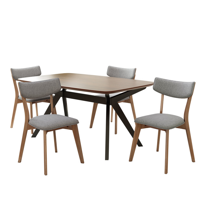 Evonne Upholstered Dining Set With Rubberwood Frame, 5, Dark Gray