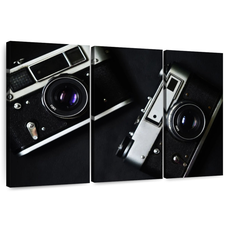 Appareils photo rétro noirs, H 20 po x l 33 po