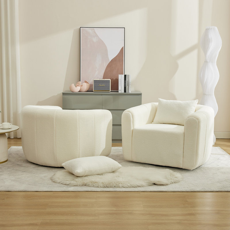 37 Inch Wide Upholstered Swivel Chair(Set Of 2), White Polyester