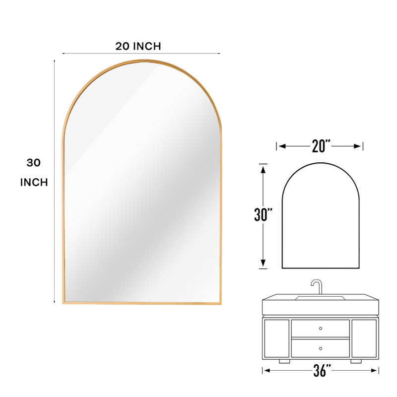 Kolodny Aluminium Arch Wall Mirror, Gold, 20" x 30"