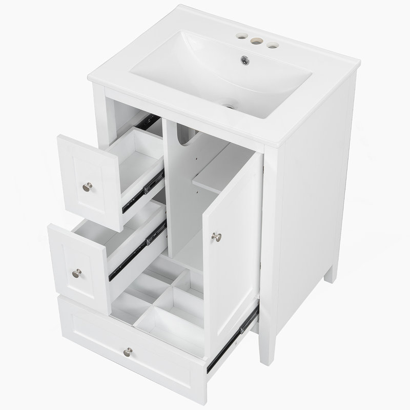 Meuble-lavabo de salle de bain avec rangement spacieux, tablette réglable, fabrication durable, cloisons amovibles et conception moderne pour une organisation optimale