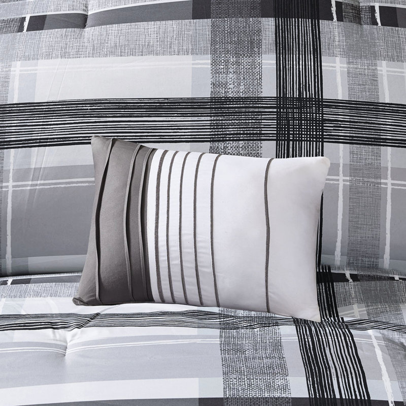 Literie noire et grise à motif écossais pour édredon simple et lavable à la machine avec housse décorative moderne