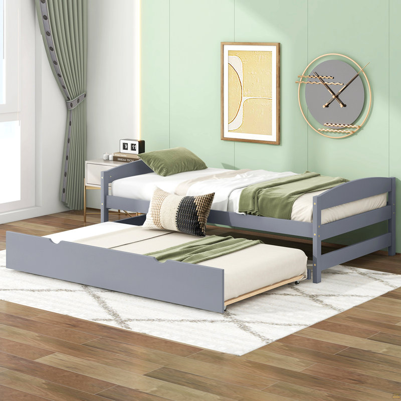 Lit plateforme simple avec lit gigogne simple, Gris