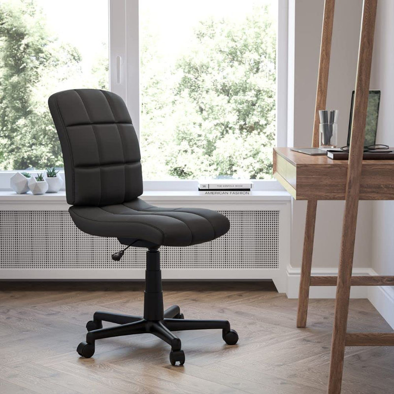 Chaise de bureau pivotante en vinyle Bonavant, Noir, Sans accoudoirs
