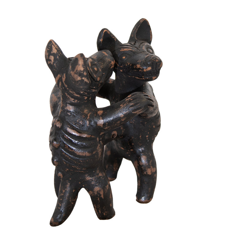 Black Clay Dancing Dogs Tabletop Figurine