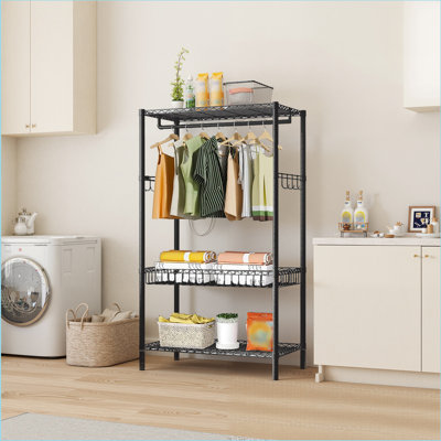 Heavy Duty Garment Rack, Portable Clothes Rack For Hanging Clothes, Wardrobe Storage Rack With 2 Shelves And 1 Hang Rod, Clothing Rack For Suits, Coats, Long Skirts