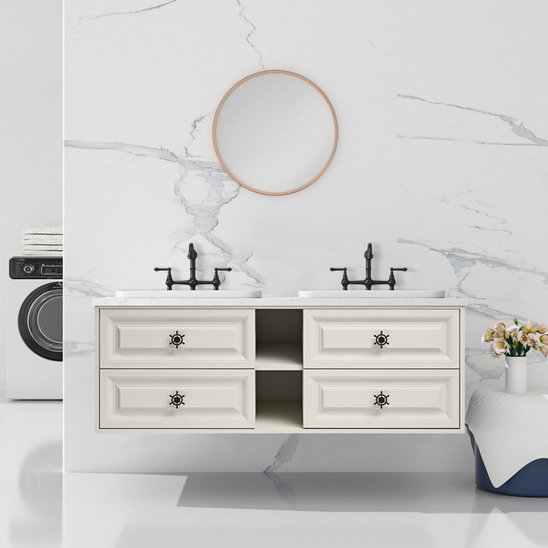 Meuble-lavabo mural de 60 po avec lavabo et meuble-lavabo mural, Kaki