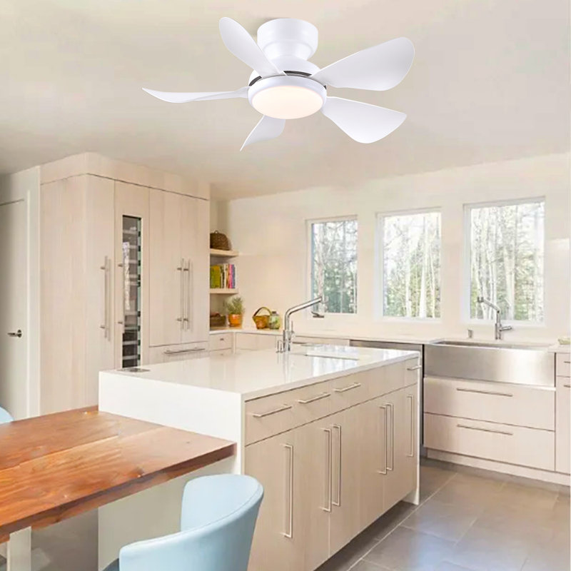 Ventilateur de plafond encastré à profil bas 32 po avec lumière et télécommande, 32 po de largeur, Blanc
