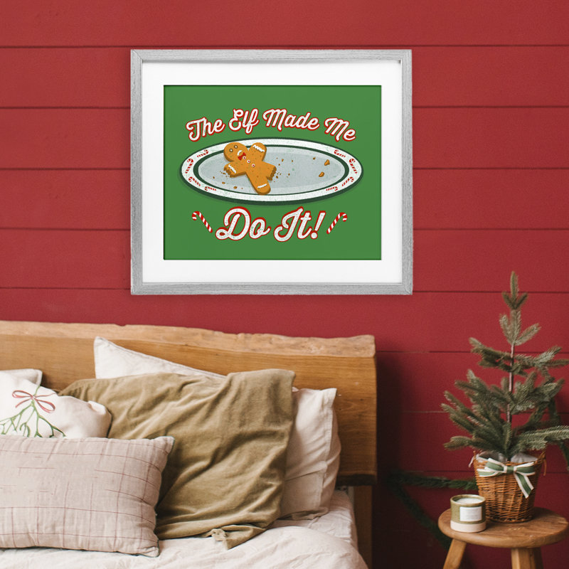 Elf Made Me Do It, reproduction encadrée sous verre, conception de Jedco Brands, Inc., H 13 po x l 16 po, Cadre de ferme gris