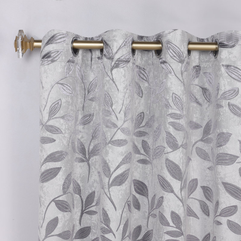 Finklea 100% Polyester Floral Room Darkening Grommet Curtain Panels, Gray, 70" W x 96" L