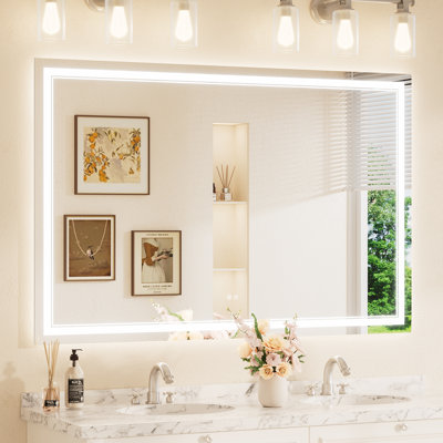 Frontlit and Backlit LED Bathroom vantiy Mirror,3 Color Dimmable Light & Anti-fog Tempered Glass mirror