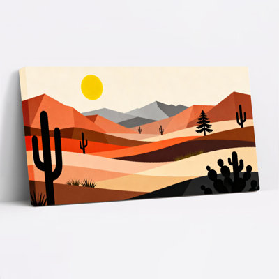 Ensemble de 1 tableau sur toile tendue représentant un paysage désertique, des cactus et des montagnes