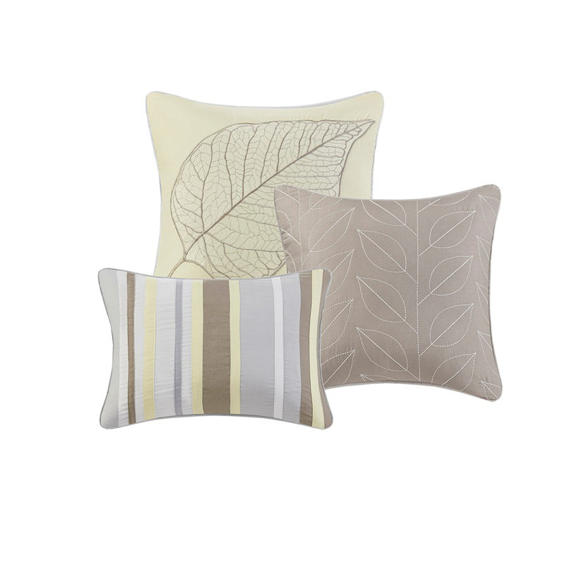 Yellow Reversible Full Microfiber Quilt Set with Embroidered Pillows
