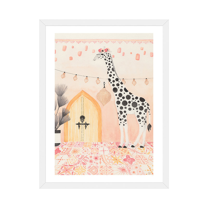 Girafe au Maroc, art encadré, H 32 po x l 24 po x P 1 po, Papier avec cadre blanc