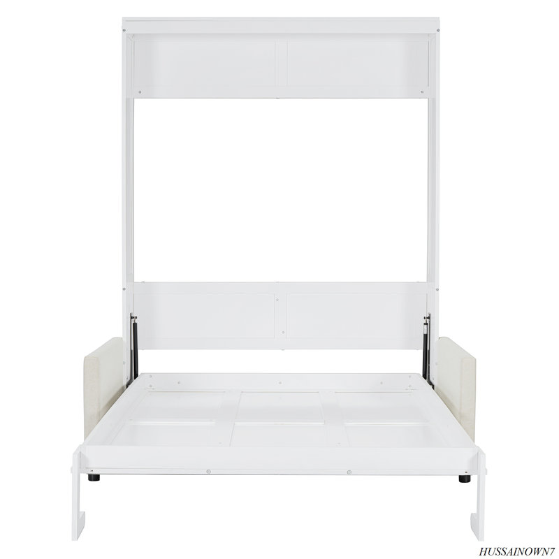 Lit escamotable mural Murphy avec coussin, Lit double, Blanc