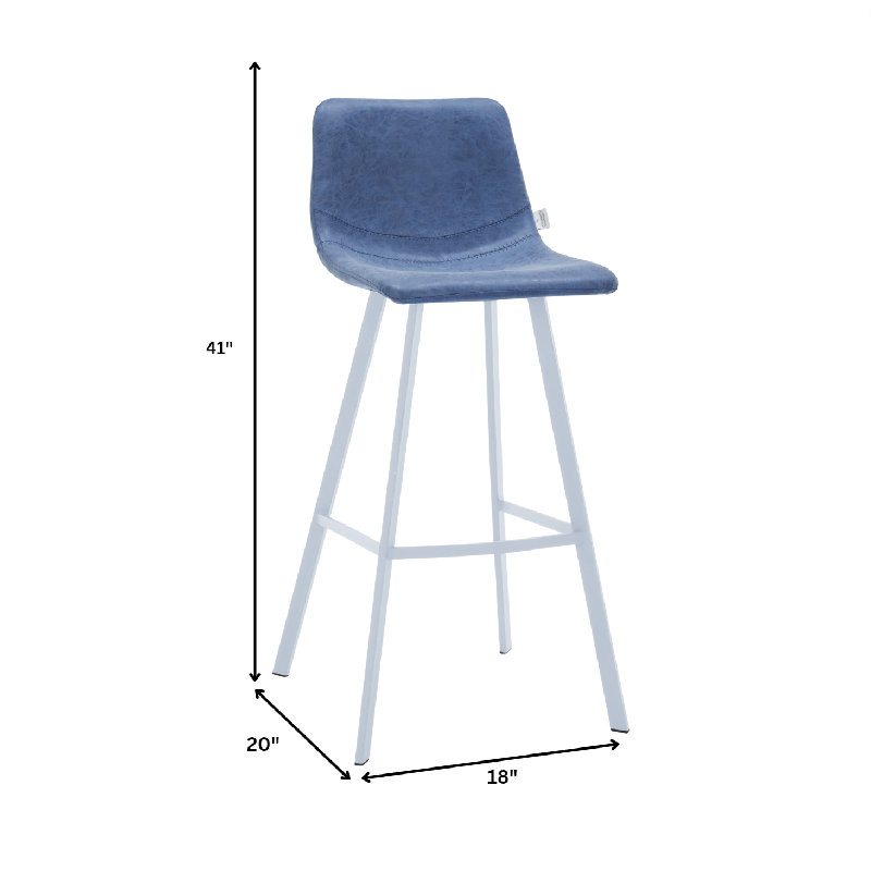 Tabouret de bar 41 po en cuir avec pieds en acier inoxydable, Bleu paon, 2