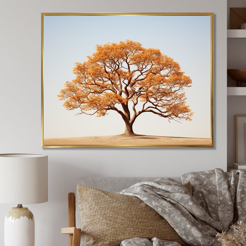 Essence brune de chêne sur toile, H 16 po x l 32 po x P 1 po, Cadre flottant doré
