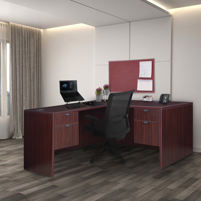 Bureau avec tiroir à double caisson Nevjana L, Acajou, H 29 po x l 66 po x P 101 po