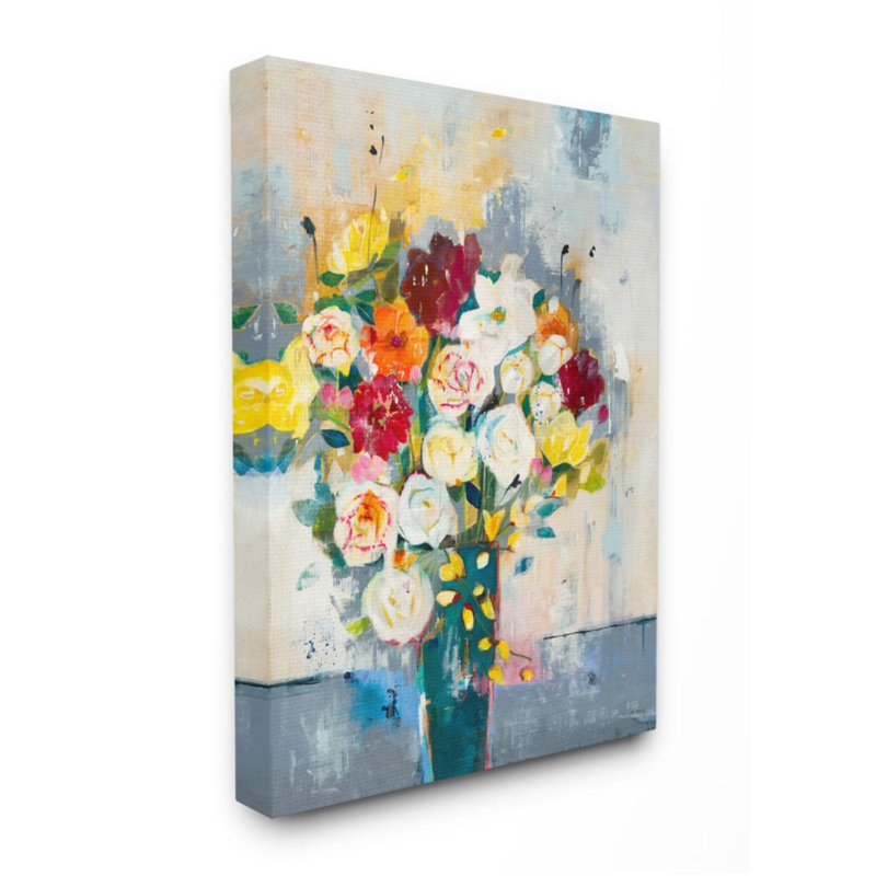 Roses et marguerites - Bouquet de printemps abstrait coloré - reproduction d'art, H 48 po x l 36 po x 1,5 po, Wrapped Canvas