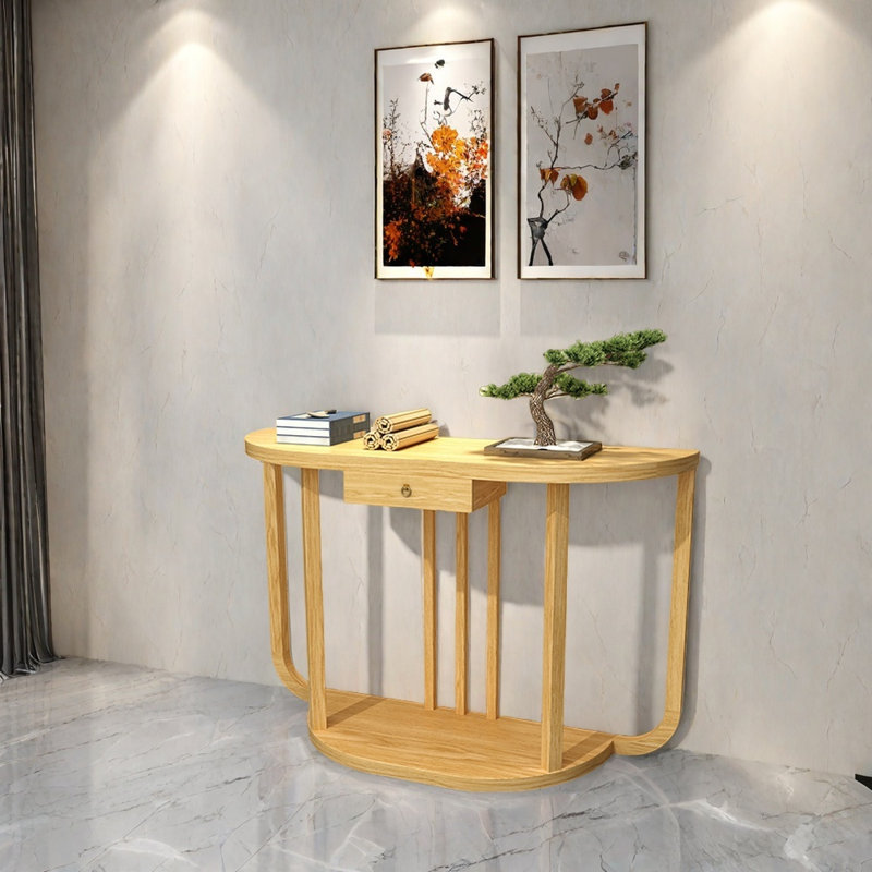 Table de couloir semi-circulaire en bois massif, Bois original, H 31,5 po x l 31,5 po x P 14,2 po