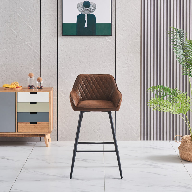 Rossa 67cm Vintage Suede Bar Stool with Arm, 1, Brown