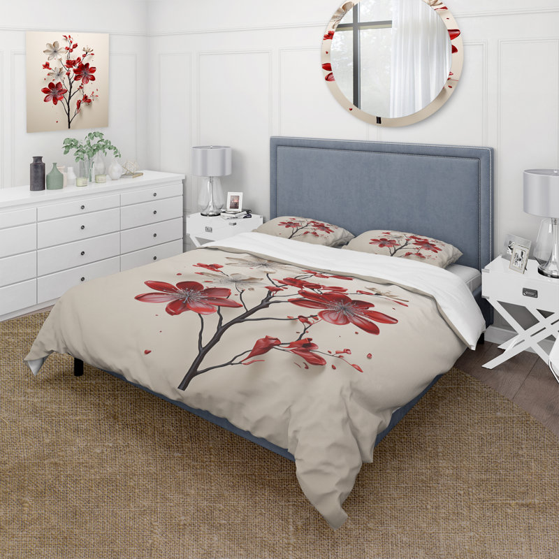 Ensemble de housse de couette rouge beige minimalisme Essence de fleur rouge - Minimalisme