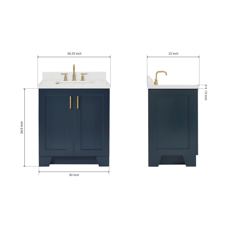 31 IN.  Single Bathroom Vanity, Midnight Blue, Rectangle, Carrara Quartz